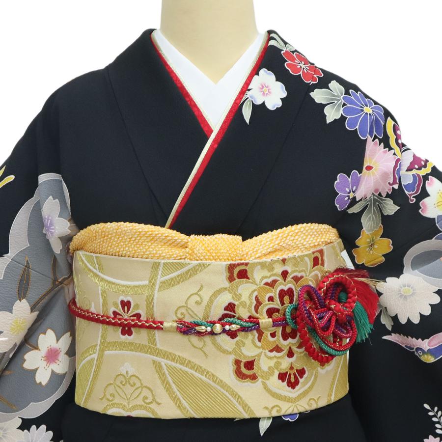 振袖 レンタル 成人式 1月 黒 身長 二十歳の集い 晴れ着 着物 フル