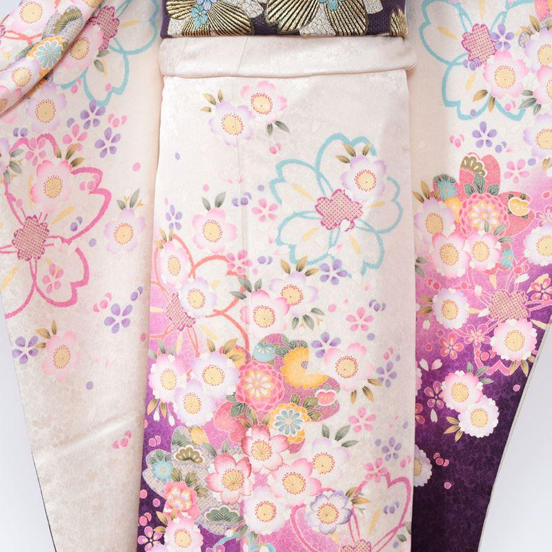 振袖レンタル 成人式 フルセット 1月 振袖 レンタル 白 桜 菊 笠松 裾