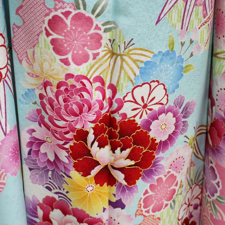 振袖レンタル 成人式 フルセット 1月 振袖 レンタル 水色 牡丹 菊 古典