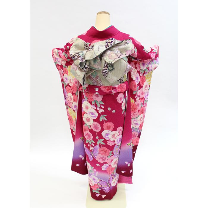 振袖 ピンク 花柄 蝶模様　帯、帯締セット 振袖 ピンク 花柄 蝶模様 帯、帯締セット
