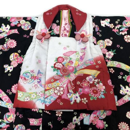 七五三着物3歳 女の子被布セット 3歳 京都花ひめブランド 黒地 菊 桜