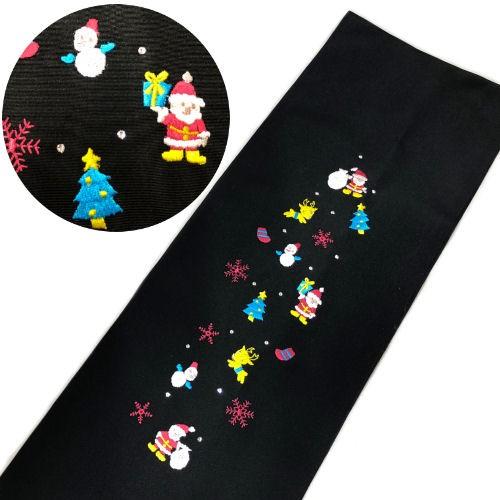 刺繍半衿 「クリスマス」 洗える刺繍衿 半襟 黒 スワロフスキー サンタ 