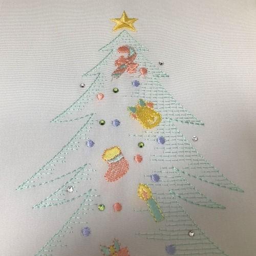 刺繍半衿 「クリスマスツリー」 洗える刺繍衿 半襟 白 スワロフスキー 
