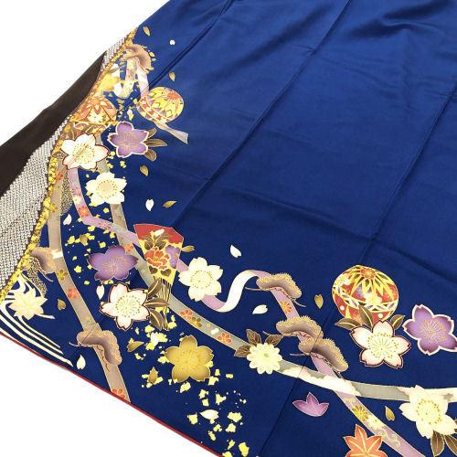 本振袖 お仕立て上がり 成人式 正絹 袷仕立て 桜に鞠 絞り柄 紺 青