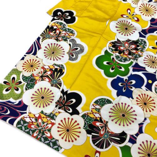 本振袖　お仕立て上がり　成人式　正絹　袷仕立て　イエロー　京友禅　金駒刺繍　梅柄　振袖　古典柄　日本製　卒業式　結婚式　着物　黄色　たとう紙付　単品の画像