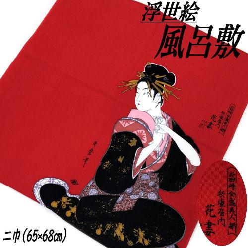 風呂敷 「花妻」 浮世絵 ちりめん 歌麿 ふろしき 赤系