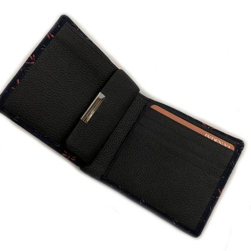 印伝 印傳屋 札入れ 二つ折り財布 トンボ柄 紺地赤黒漆 なごみ 鹿革