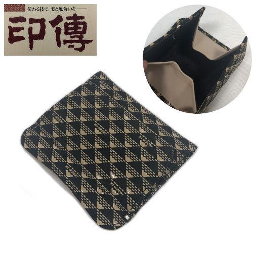 印伝 印傳屋 小銭入れ 財布 富士山柄 黒 たかね 黒地白漆 鹿革 雑貨 