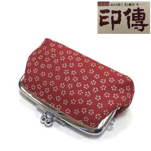 印伝 印傳屋 小銭入れ がま口 財布 小桜柄 赤地白漆 がまぐち ガマ口  