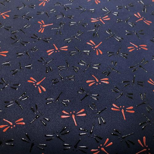 印伝 印傳屋 束入れ 単束和風 長財布 トンボ柄 紺地赤黒漆