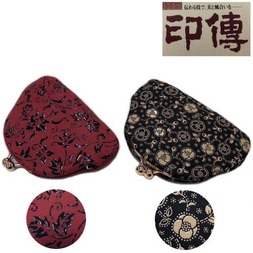 印伝 印傳屋 小銭入れ がま口 財布 花唐草柄 赤地黒漆 椿柄 黒地白漆 