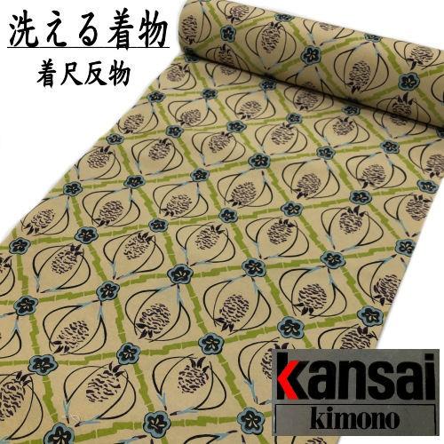 化繊きもの 反物 【KANSAI】 ベージュ 合繊 着尺 表地のみ 単品 未 