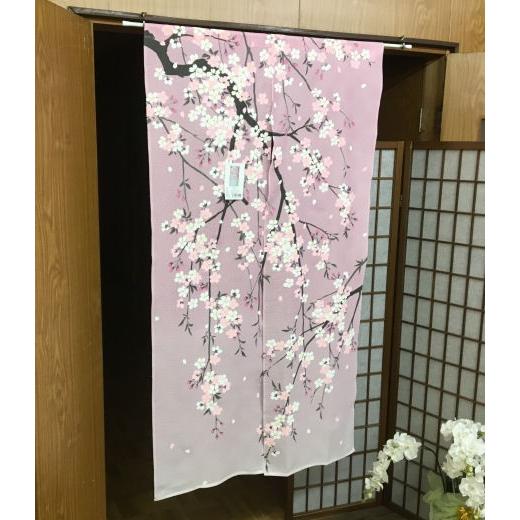 創作のれん ロング丈 しだれ桜 和風 日本製 枝垂桜 ピンク さくら 桜