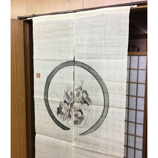 手描き麻暖簾【瓢箪】手染め　麻のれん　巾81×175cm　一点物　アンティーク 楽天市場】麻のれん 手描きのれん 「瓢箪」本麻のれん 本麻 洛柿
