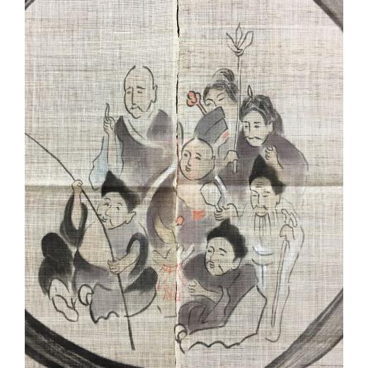 ✨美品✨のれん暖簾 おたふく お多福 笑福凧 商売繁盛 タペストリー 麻 手描き 本麻のれん 手描き 七福神 和風麻のれん インテリア リビング