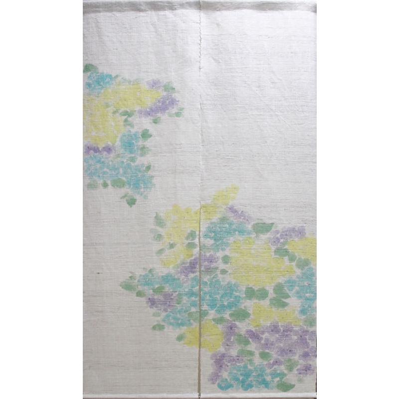 麻のれん 「紫陽花」 おぼろ染めのれん 手織りのれん のれん 本麻 万葉