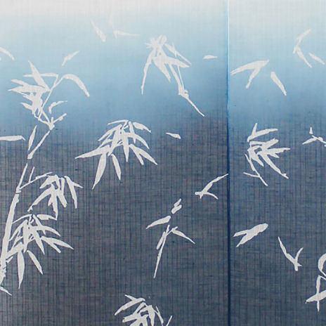 麻のれん 「涼風（竹）」 藍本染のれん 本藍 のれん 本麻 万葉舎