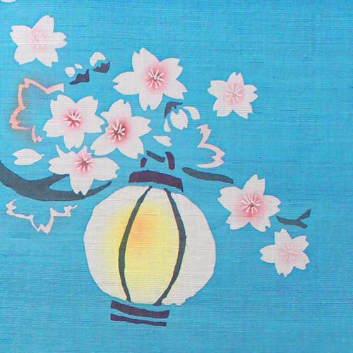 麻のれん 「桜祭」 ろうけつ染めのれん 手描きのれん のれん 本麻 万葉