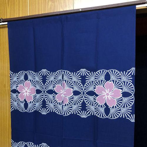 のれん 手染めのれん 桜帯柄 135cm丈 紺 和柄 藍 青 のれん 手染めのれん 桜帯柄 135cm丈 紺 和柄 藍 青