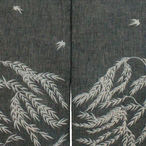 麻のれん 「柳につばめ」 本型染めのれん のれん 本麻 万葉舎 柳