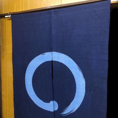 のれん 「円相」 藍のれん 綿麻のれん 手染め 綿混 ロング丈