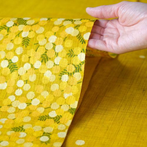 麻のれん 手描きのれん 「ミモザ」本麻のれん 本麻 洛柿庵 のれん 暖簾