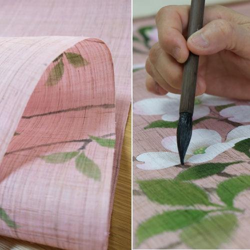 麻のれん 手描きのれん 「はなみずき」本麻のれん のれん 暖簾 洛柿庵