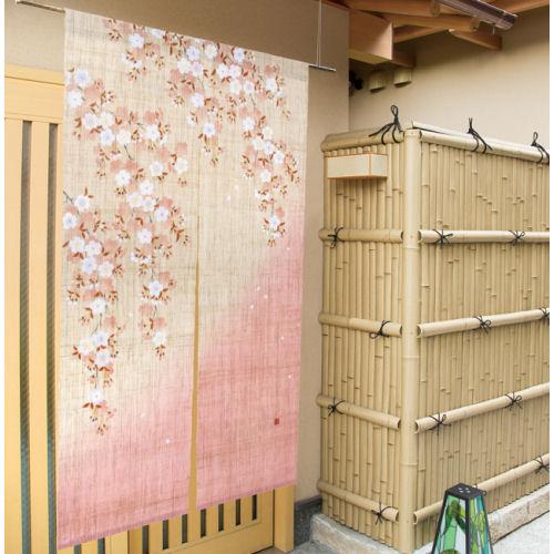 麻のれん 手描きのれん 「山里桜」本麻のれん のれん 暖簾 洛柿庵