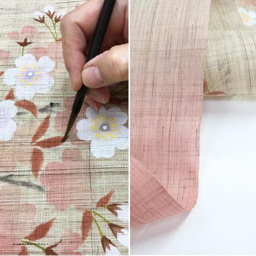 麻のれん 手描きのれん 「山里桜」本麻のれん のれん 暖簾 洛柿庵