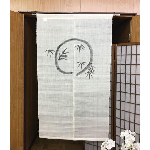 本麻のれん 手描き 和風麻のれん ロング丈 暖簾 のれん 麻100％ 竹に円想 墨絵 生成り 麻 85cm×150cm : 和雑貨の店京美2号 ...