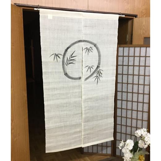 本麻のれん 手描き 和風麻のれん ロング丈 暖簾 のれん 麻100％ 竹に円想 墨絵 生成り 麻 85cm×150cm : 和雑貨の店京美2号 ...