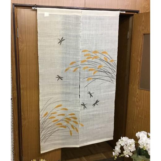 本麻のれん とんぼ すすき 和風麻のれん 生成り ぼかし 手描き ロング
