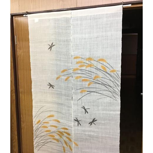 本麻のれん とんぼ すすき 和風麻のれん 生成り ぼかし 手描き