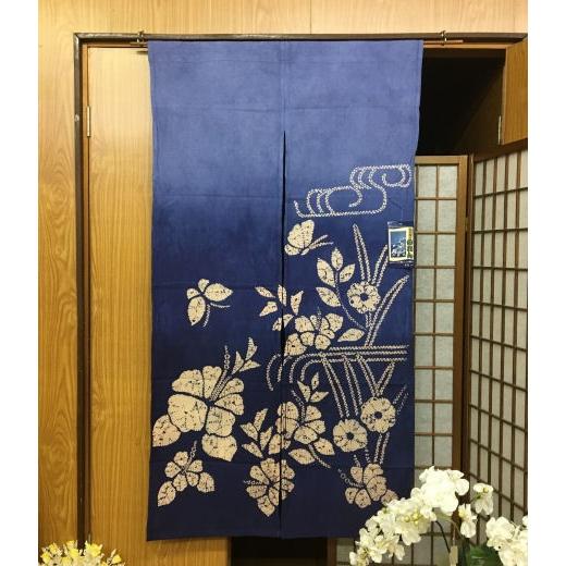 素敵　お洒落な　麻　型染　藍染　のれん　暖簾 素敵 お洒落な 麻 型染 藍染 のれん 暖簾