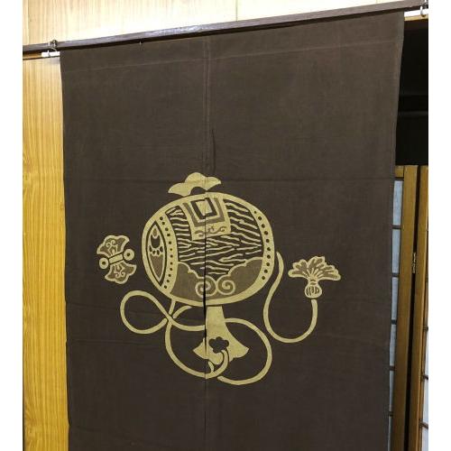 のれん ロング丈 和風 抜染暖簾 「打ち出の小槌」 ブラウン 茶色