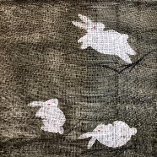 本麻のれん ロング丈 和風 麻のれん 「満月にウサギ」 月 兎 うさぎ