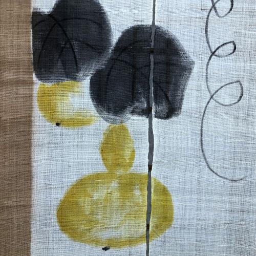 本麻のれん ロング丈 和風 麻のれん 「瓢箪」 手描き 染め分け