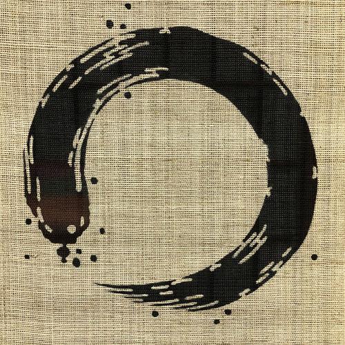 本麻タペストリー KERA工房 「円相」 筆丸文字 手織り 掛け軸 棒付き