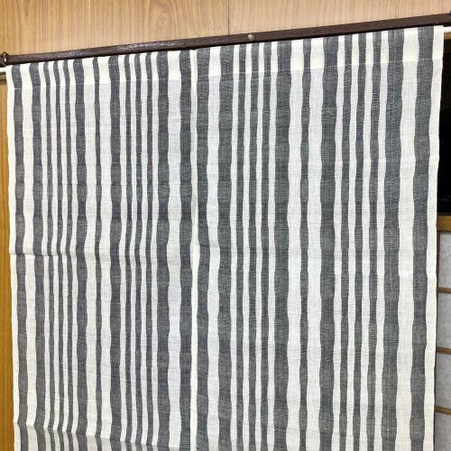本麻のれん ロング丈 麻のれん よろけ縞 なみなみ 手染め ストライプ
