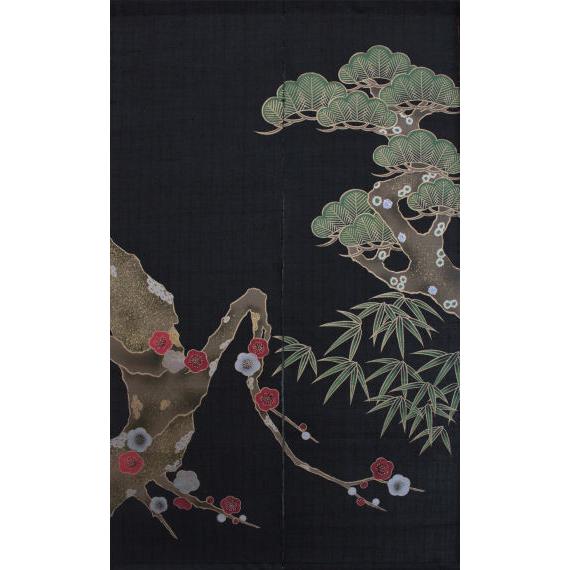 麻のれん 「松竹梅」 蒔絵のれん のれん 本麻 万葉舎 ロング丈
