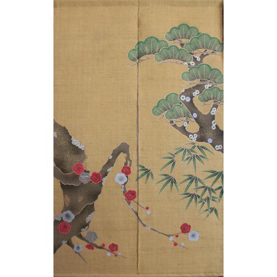 麻のれん 「松竹梅」 蒔絵のれん のれん 本麻 万葉舎 ロング丈