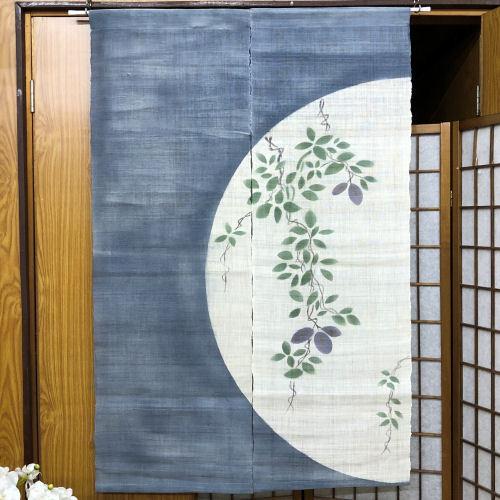 筒描き手染め暖簾【渦潮】麻のれん　巾80×181cm　本染　一点物　アンティーク のれん おしゃれ 麻 和風 88×150 手染め麻のれん 初釜 [wlj4470