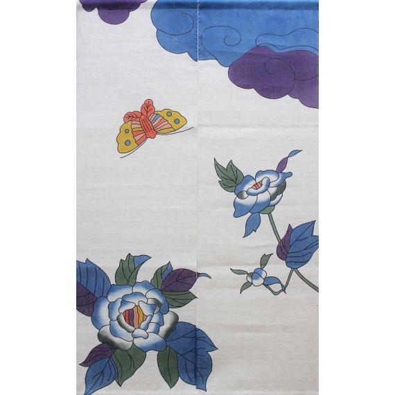 麻のれん 「百花王」 手描きのれん 爽やぐのれん のれん 本麻 万葉舎