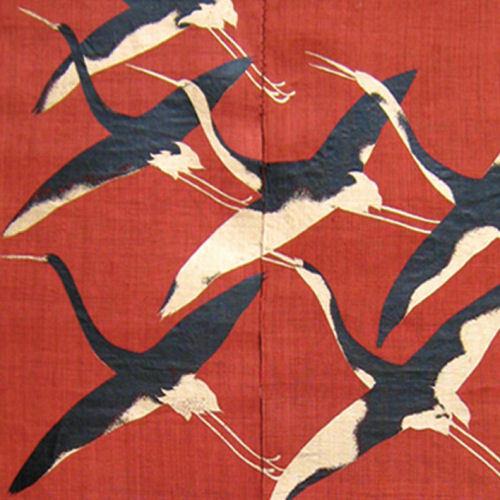 麻のれん 「鶴」 漆染めのれん のれん 本麻 万葉舎 ロング丈 日本製
