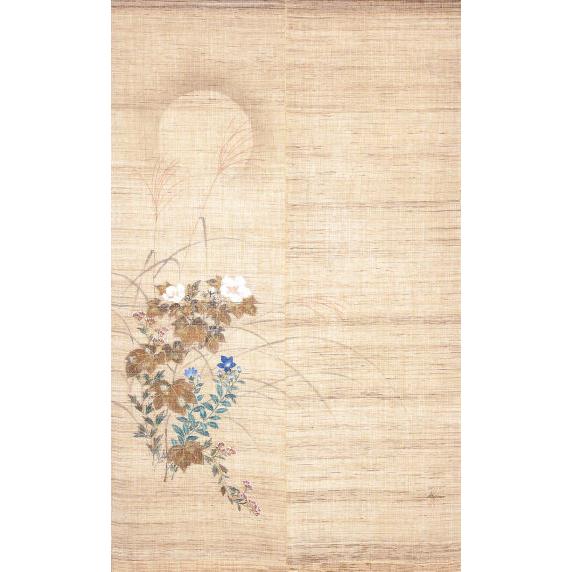 手描き麻暖簾【鳥と忍草】手染め のれん 巾81×144cm　一点物　アンティーク 手描き麻暖簾【鳥と忍草】手染め のれん 巾81×144cm 一点物