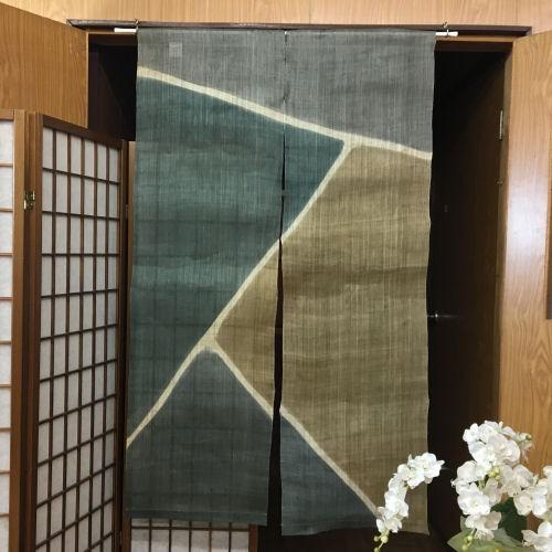 本麻のれん 手描き ロング丈 和風麻のれん インテリア 暖簾 麻100％ 贈り物 きりばみボカシ染め 白 グレー ブルー グリーン ブラウン ...