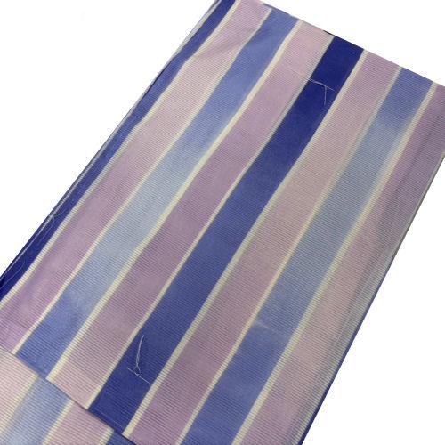 洗える着物 単衣　夏着物　夏物　縞　ストライプ　美品 夏着物 夏物 M ストライプ柄 単衣着物 紫色 仕立上り 洗えるきもの 駒