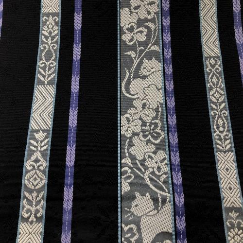 未使用品 タグ付き 帯 絹100% 紋八寸なごや帯 帯は博多 博多織 八寸帯 名古屋帯 未仕立て 宇美間道 紺 猫柄 正絹 博多帯