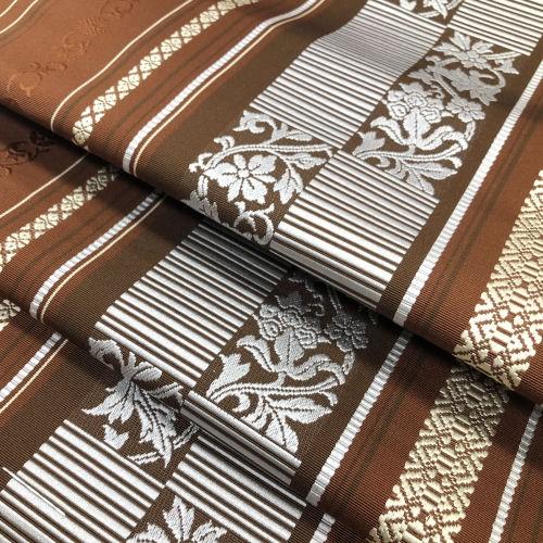 博多織 八寸帯 名古屋帯 未仕立て 茶色 ブラウン 唐花模様 正絹 博多帯 