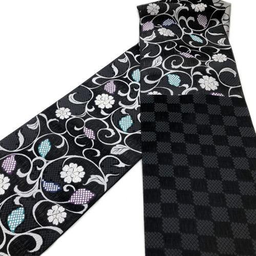 名古屋帯 正絹 格子の地模様 八寸 シンプルなデザイン U-95 名古屋帯 正絹 格子の地模様 八寸 シンプルなデザイン U-95